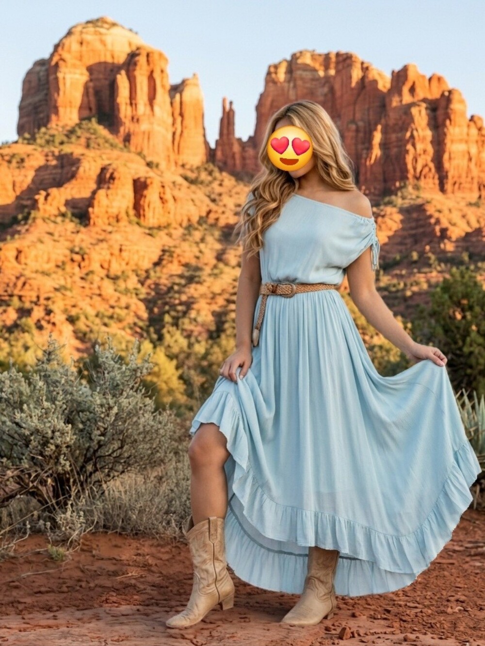 Joyfolie Light Blue Gia Dress, High-Low Off-Shoulder Ruffle Maxi Skirt